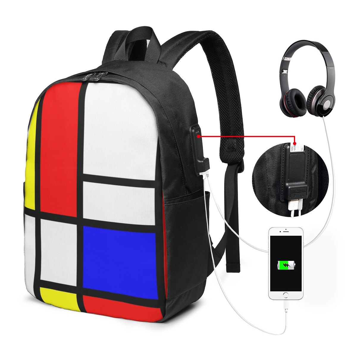 Women'S Bags - Piet Mondrian Composition Backpack Travel Notebook