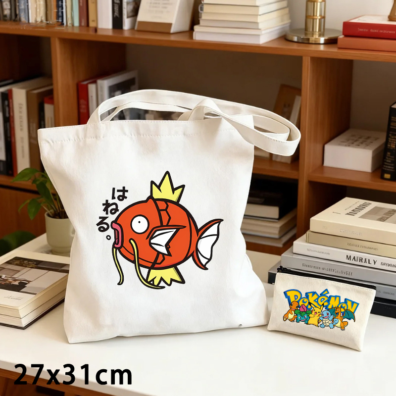 Women Bags And Purses - 2PCS Pokemoned Canvas Bag and Coin