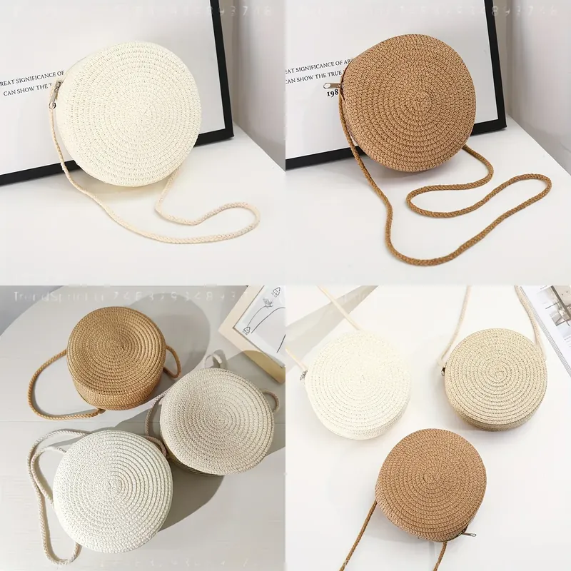 Women Bags And Purses - Round Woven Rattan Crossbody Bag for